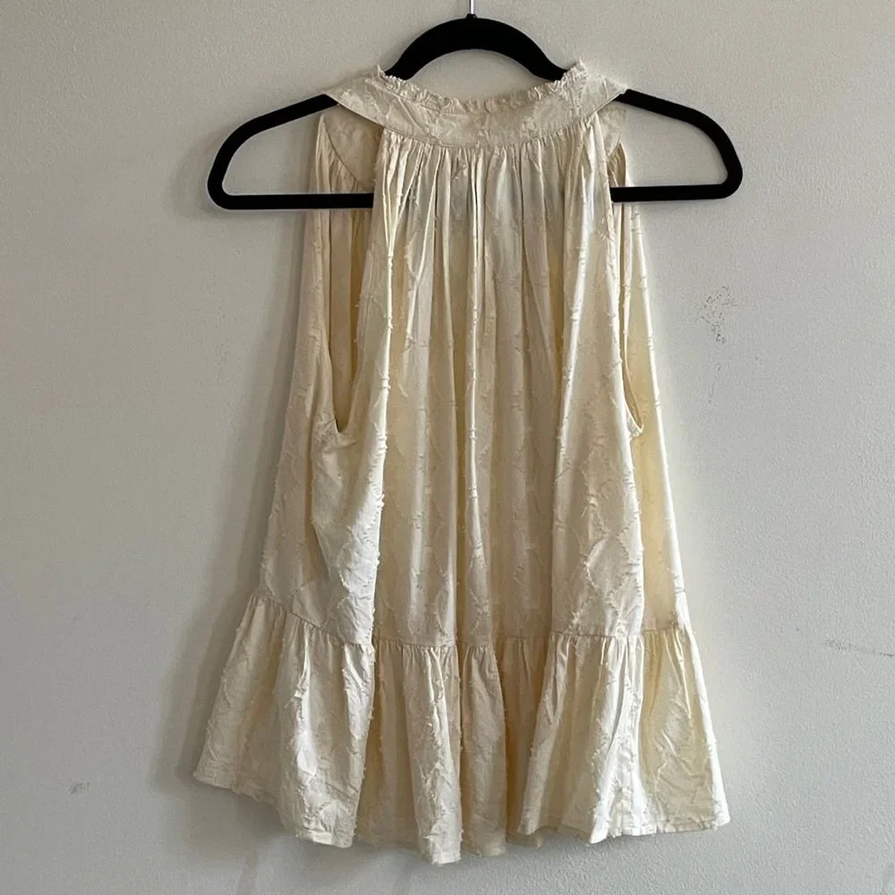 NWT Apiece Apart Nissi Tiered Peplum Top Cream Sleeveless Ruffle Neck M - Picture 4 of 6
